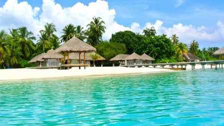 Maldive - maldive, bungalow, water, beach, sea, blue