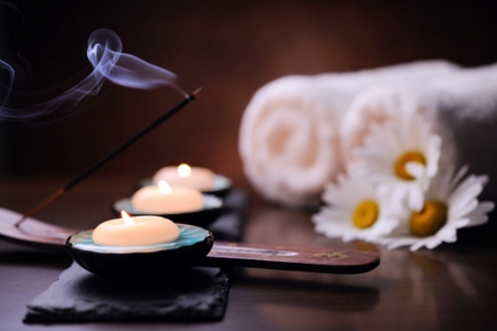 Spa treatment - relaxing, daisy, towels, candles