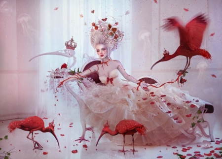 ♥ - abstract, birds, art, lady