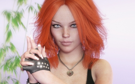 Beauty - fantasy, redhead, rendering, girl, face, luminos