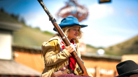 Protect Freedom . . - women, female, hats, models, western, cowgirl, outdoors, NRA, blondes, ranch, rifle