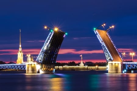 Beautiful Bridge - river, color, night, sky, bridge