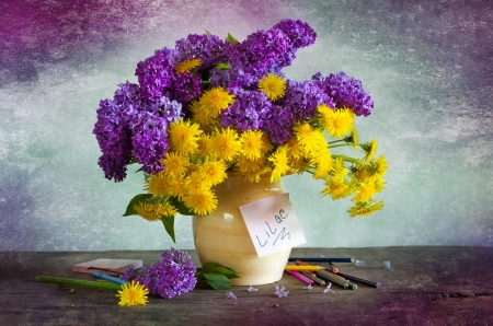 Still life - flowers, vase, beautiful, spring, still life, pencil