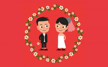 Wedding - red, wedding, flowers, couple, vector