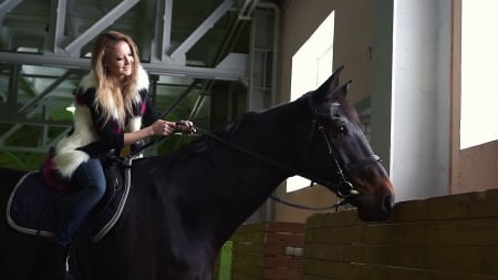 Barn Friends . . - women, fun, female, fashion, models, western, cowgirl, style, horses, blondes, barn, ranch