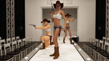 Cowgirl Raid . . - western, women, game, pistols, hats, holsters, anime, digital art, cowgirl, cartoon, fantasy, fun, female