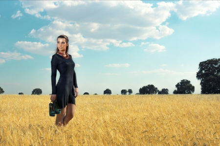 Model in a Wheat Field - field, blonde, model, dress