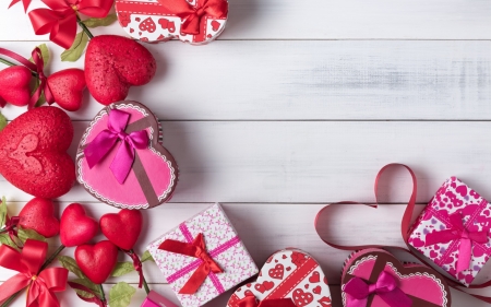 Happy Valentine's Day! - heart, wood, pink, white, red, valentine, box, gift, card