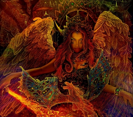 A fairy spell - steve a roberts, girl, angel, fantasy, dragon, spell, wings, fairy, luminos