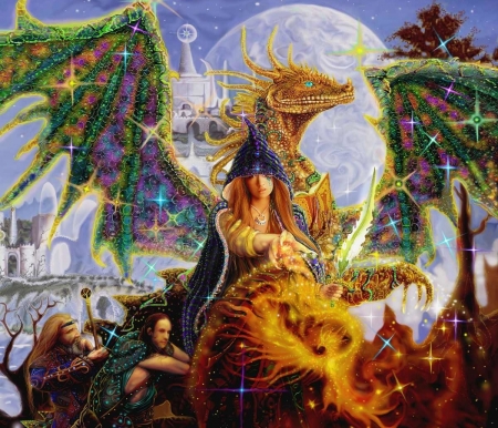 Phoenix spell - phoenix, girl, art, witch, fantasy, spell, dragon, steve a roberts, man