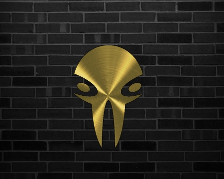 Alien Skull Gold - gizzzi, alien, brick, gold, labrano, wall, skull