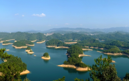 Islands in Lake - islands, landscape, lake, nature