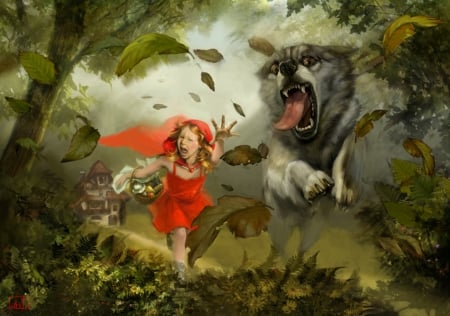 Revenge of Red Riding Hood - revenge, olga ciob, fantasy, wolf, red riding hood, girl, luminos