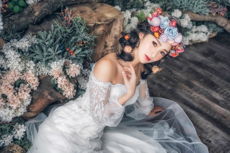 Bride - bride, wreath, woman, model, girl, asian