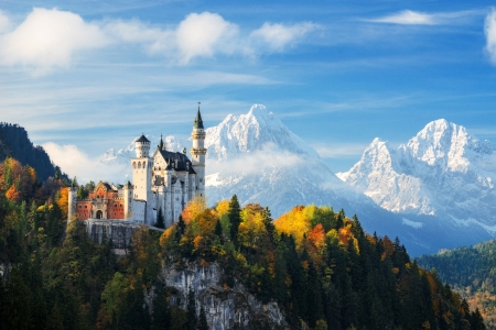 Neuschwanstein Castle, Germany - germany, mountains, castle, autumn