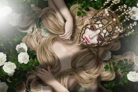 ♥ - summer, girl, flower, jewel, frumusete, fantasy, green, rendering, vara, luminos