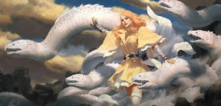 Moray summoner - white, creature, moray summoner, fantasy, kilart, luminos, girl