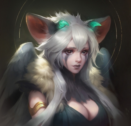 Trico - lasso, ears, fox, portrait, girl, fantasy, trico, art, luminos