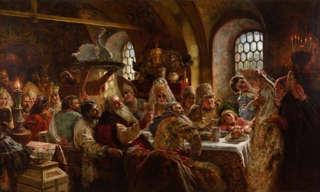 A boyar wedding feast - konstantin makovski, bride, wedding feat, art, pictura, people, luminos, painting, boyar