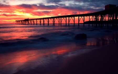 pier at sunset - fun, sunset, nature, beach, ocean, cool