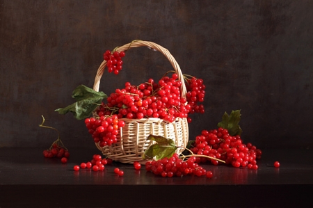 Autumn Still Life - leaves, basket, berries, rowan