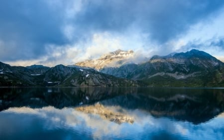 Mountains - sky, reflecton, clouds, water, mountains