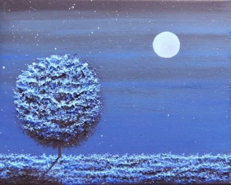 Frozen - moon, winter, night, white, rachel bingaman, blue, luna, tree, frozen