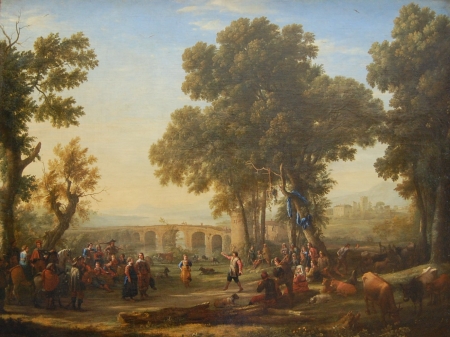 Villageoise - painting, art, people, claude lorrain, pictura, tree