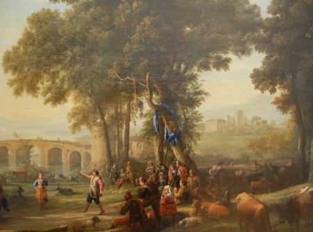 Villageoise - painting, art, villageoise, people, claude lorrain, pictura, tree