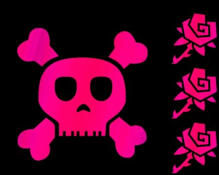 pink skull and roses - skull, labrano, gizzzi, roses, pink, black, rose