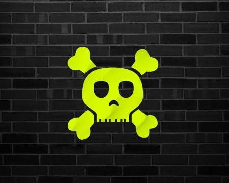 yellow skull - labrano, skull, brick, gizzzi, yellow, wall