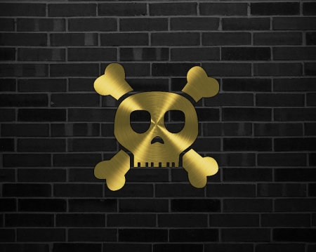 golden skull - skull, labrano, brick, gizzzi, wall, golden, gold