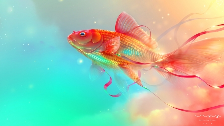 Wonderlust - vara, summer, pisces, fantasy, neville dsouza, blue, luminos, orange, green, fish, peste