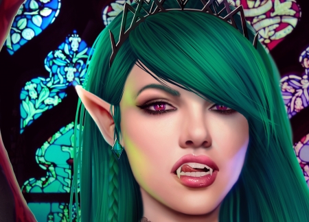 Evelyn - evelyn, girl, rasen, frumusete, vampire, fantasy, luminos, amethyst eyes, green