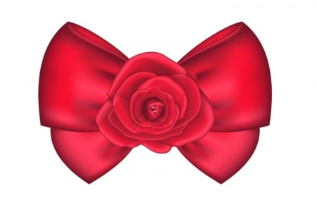 Bow - white, red, card, flower, bow, rose