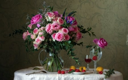 Rose Still Life - roses, table, vase, photography, still life