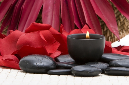 Spa Candle - massage, message, stones, spa, rose petals