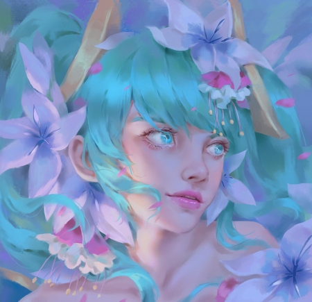 Sona - ghost hb, frumusete, fantasy, face, art, sona, luminos, blue, flower