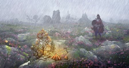 Mini-fair - fantasy, rain, man, art, gabriel gomez, luminos, mini fair