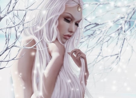 Winter beauty - rendering, girl, iarna, luminos, winter, fantasy