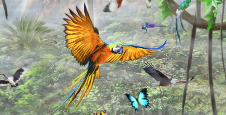 Parrot - bird, papagal, yellow, ara, pasare, butterfly, parrot