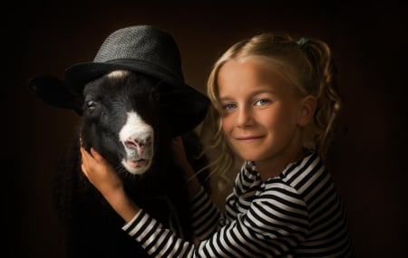 :) - hat, black, goat, animal, girl, blonde, copil, child