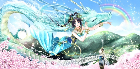 Mermaid - anime, summer, blue, girl, shiitake, pink, manga, fantasy, siren, mermaid, green, vara