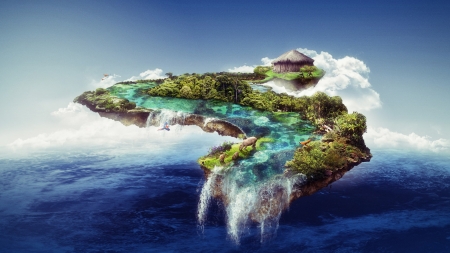 Floating island - vara, floating, island, water, summer, creative, fantasy