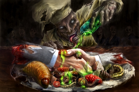 Zombie food - halloween, hand, zombie, food, fantasy