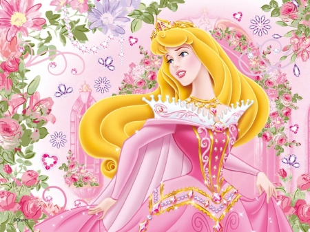 Aurora - aurora, fantasy, yellow, blonde, princess, disney, pink, child