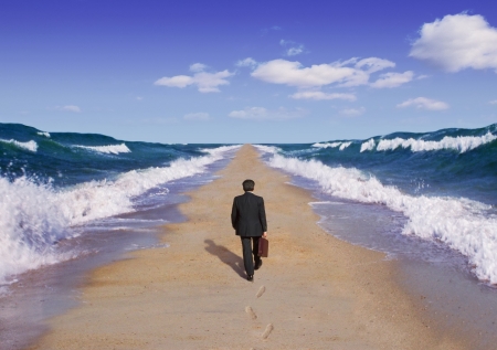 Passing Through - path, water, waves, ocean, man