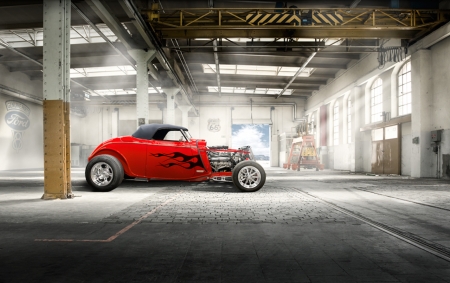 Hot Rod & Red - chrome, custom, red, hot rod, soft top