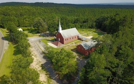 Forest and Church - aerial, landscape, forest, church