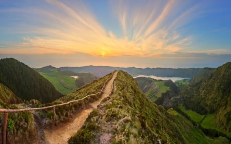 Path in Mountains - path, landscape, sunrise, mountains